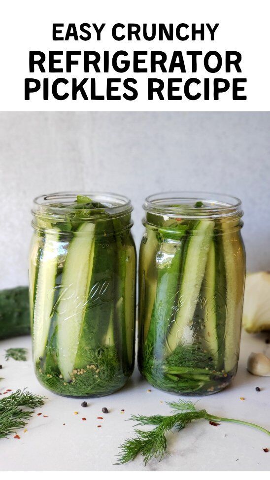 Save for later! 🥒 Easy Refrigerator Pickles Recipe ~ plus tips to make 'em extra crunchy 👇🏼
.
Pickles made with true “pickling cucumbers” will usually be more crunchy, but it’s possible to make excellent refrigerator pickles with classic slicers or English cukes too.
.
💡 Use the freshest cucumbers possible, and keep them cold after harvest.
- Always cut off the stem and blossom ends. The blossom end especially will make them lose their crunch over time.
- Soaking cucumbers in ice water first will help them retain crunch too!
- Add a grape leaf, oak leaf, black tea, horseradish leaves, or other high-tannin edible leaves as a crisping agent.
- Allow the brine to cool slightly (lukewarm to room temp) before pouring it over. Hot brine will soften them quickly!
- Refrigerator pickle recipes (like ours!) will stay more crunchy than canned pickles. 

🌿 RECIPE (per quart jar)
• 2-5 cucumbers (depends on type/size)
• 3/4 cup water 
• 3/4 cup distilled white vinegar 
• 1/2 cup apple cider vinegar
• 2 tsp sea salt, kosher salt or pickling salt (not table salt)
• 1 Tbsp cane sugar
•  handful of fresh dill, 1 large head, or 1 Tbsp dried
• 3 cloves of garlic, peeled 
• 1 tsp mustard seed
• 1 tsp black peppercorns
• pinch of red chili flakes, more or less per personal preference 
• Optional: 1 or 2 grape leaves or oak, horseradish, or black tea leaves. 
• Optional: A few slices of onion or fresh chili peppers
.
💚 INSTRUCTIONS
1) Wash and prep cucumbers.
2) Prepare pickling brine by combining water, vinegars, sugar, and salt in a saucepan on the stove. Heat lightly until the sugar and salt dissolve, but allow to cool slightly before adding to the jar.
3) Add all of the other ingredients and spices to the jar. 
4) Fill jar with cucumbers, carefully packing to reduce wasted space.
5) Pour the brine over the top of the cucumbers until they are completely submerged. 
6) Place an air-tight lid on the jar, and then move to the refrigerator.
.
For optimum flavor, allow the pickles to marinate in the refrigerator for at least 5 days before consuming.
Enjoy within 2 to 3 months for best texture and flavor, though we’ve enjoyed them long, long after! Keep refrigerated.
.
Enjoy! ✌🏼